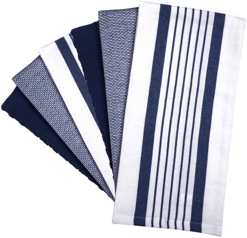 Bumble Towels Premium Kitchen Towels (20â€x 28â€, 6 Pack) | Large Cotton Dish Towels | Flat & Terry Highly Absorbent Kitchen Linen Set with Hanging Loop | Navy Blue Striped - Image 3